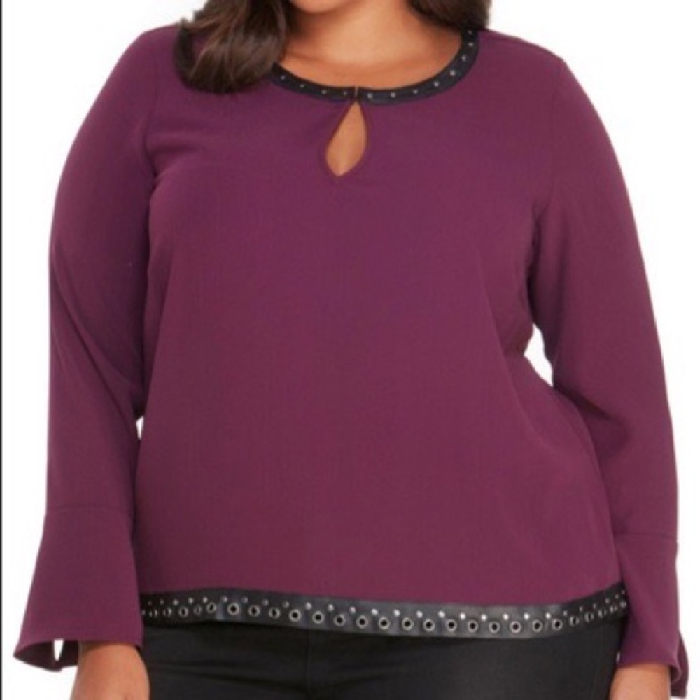 Rebel Wilson X Angels Studded Faux Leather Trim Top in size 3X